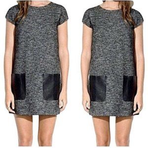 Madewell Wool Blend Dress with Leather Pockets, L